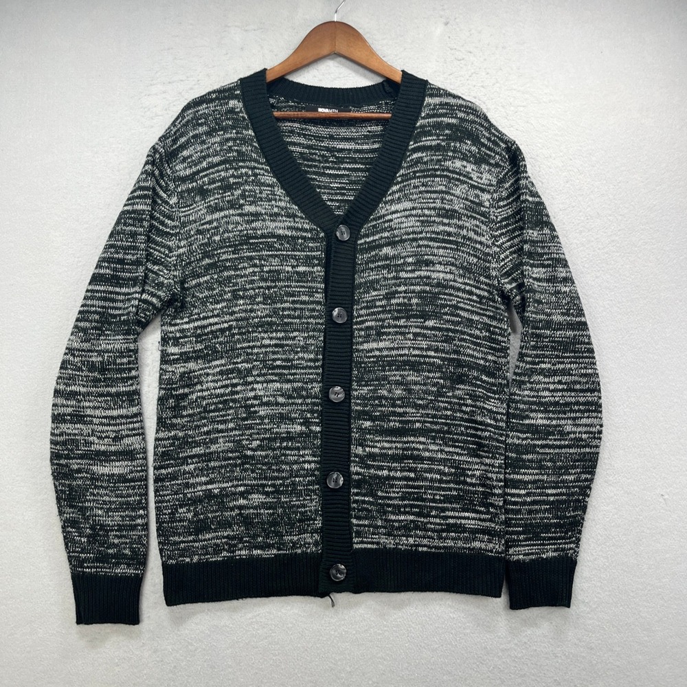 Fashion Nova Men Cardigan Sweater Small Black White Marl Knit Button Up Casual